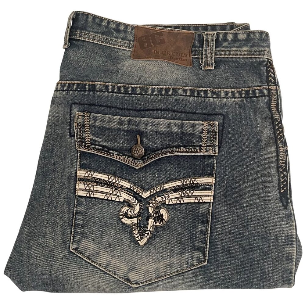 Blue Cult Jeans 5 Pockets Mens Size 48 X 32 Distressed Rocker Moto Straight Leg